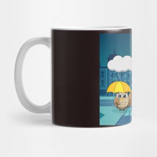 Cute Owl with Umbrella on Rainy Day Mug